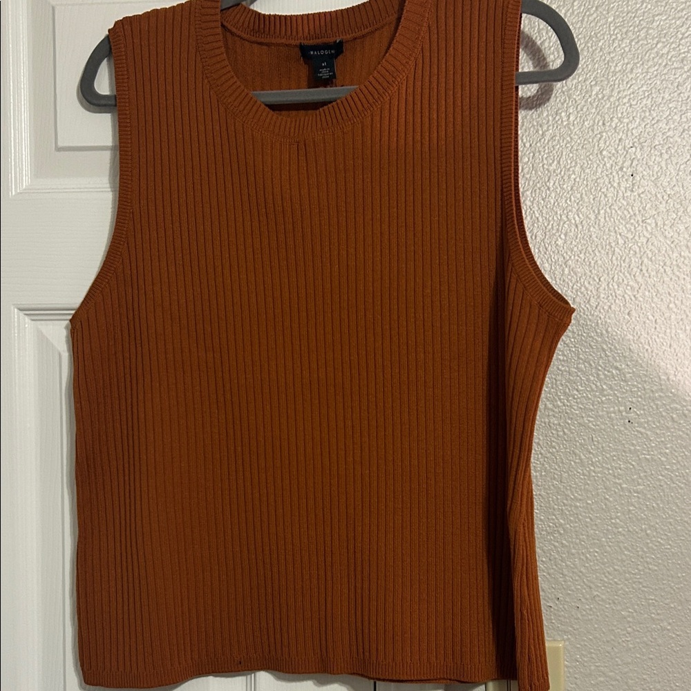 Halogen Burnt Orange Ribbed Knit Top